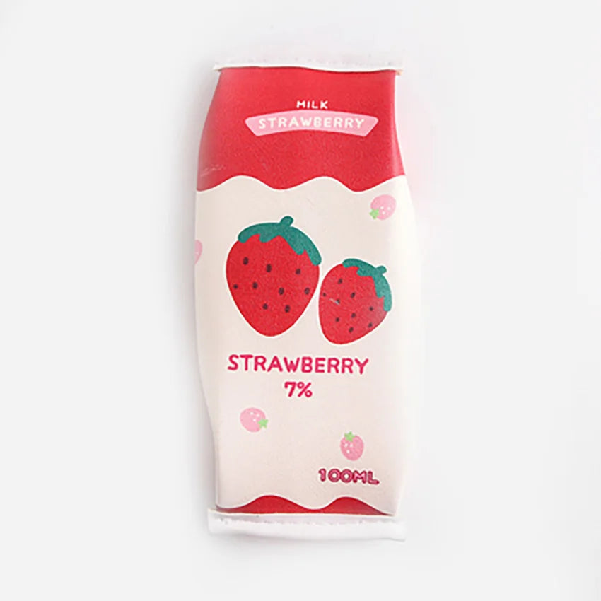 Strawberry Milk Shape Pencil Case – Cute PU Stationery Bag