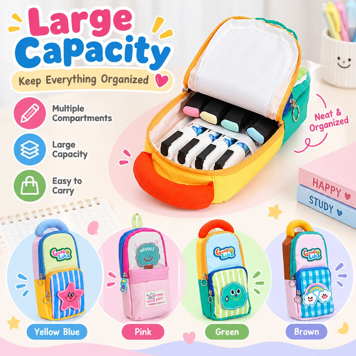 Cute Star Backpack Pencil Case – Large Capacity Kids Pouch