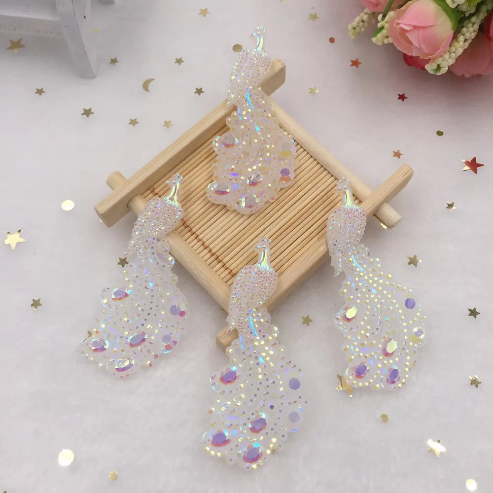 Peacock Resin Rhinestone Cabochon Appliqué | 5pcs DIY Craft