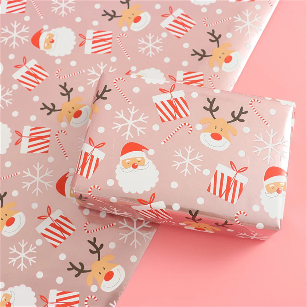 Pink Glitter Christmas Wrapping Paper – Foil Snowflake & Santa