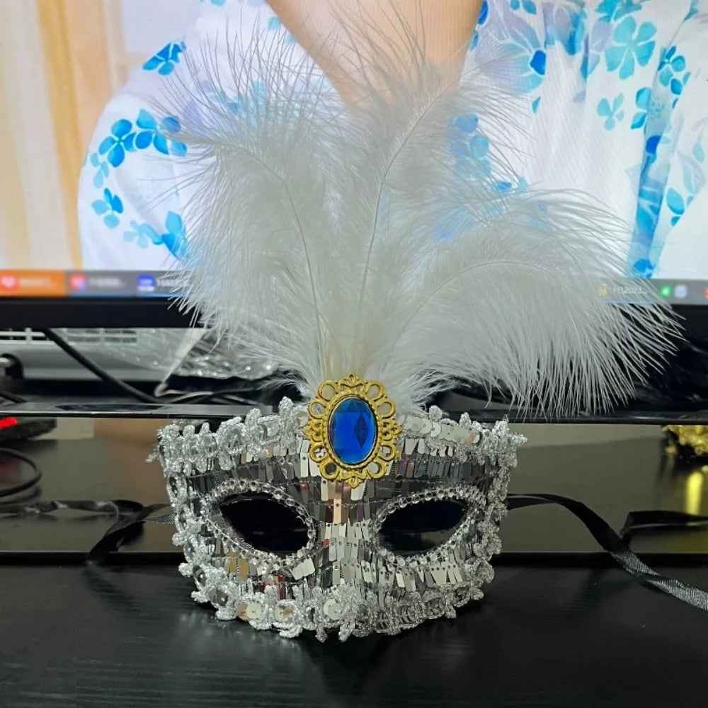 Princess Feather Venetian Masquerade Half Face Mask