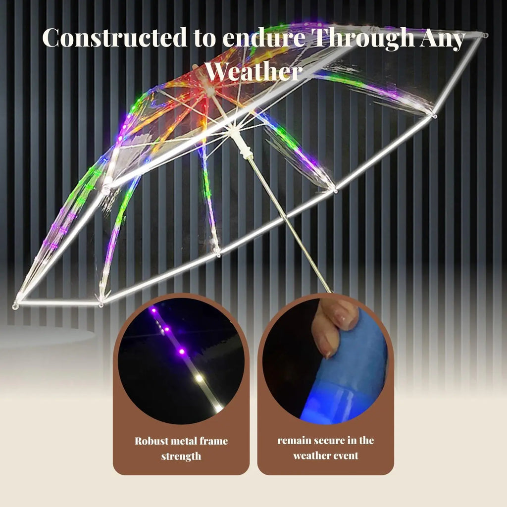 LED Flashlight Rain Umbrella – Clear Windproof 8-Rib Straight