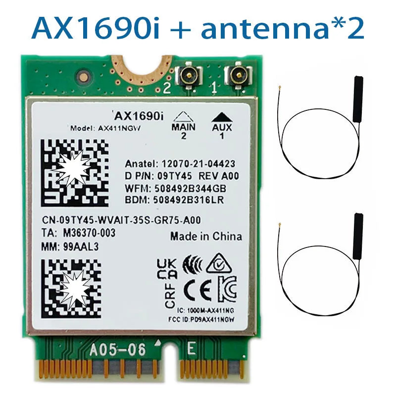 Wi-Fi 6E AX411 M.2 Tri-Band Card 2.4Gbps + Bluetooth 5.3
