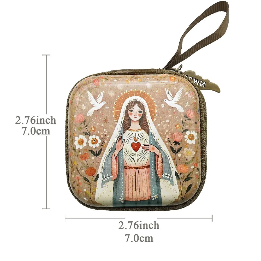 Virgin Mary Rosary Storage Bag – Zippered Prayer Pouch 7x7cm