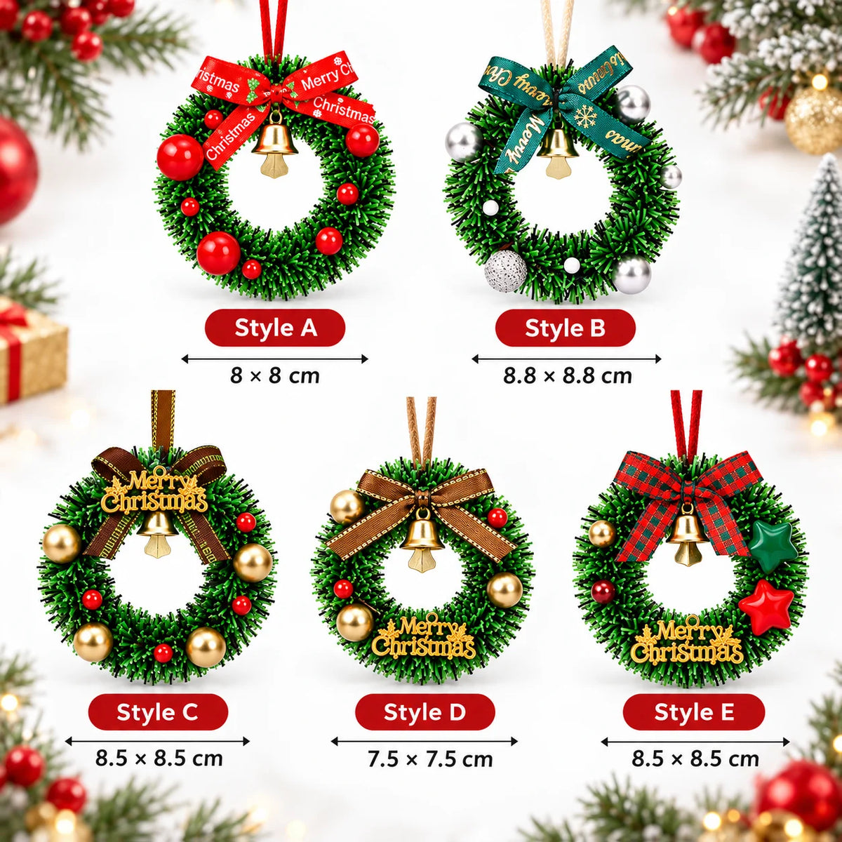 Mini Christmas Wreath Ornament with Bell, Bow & Balls