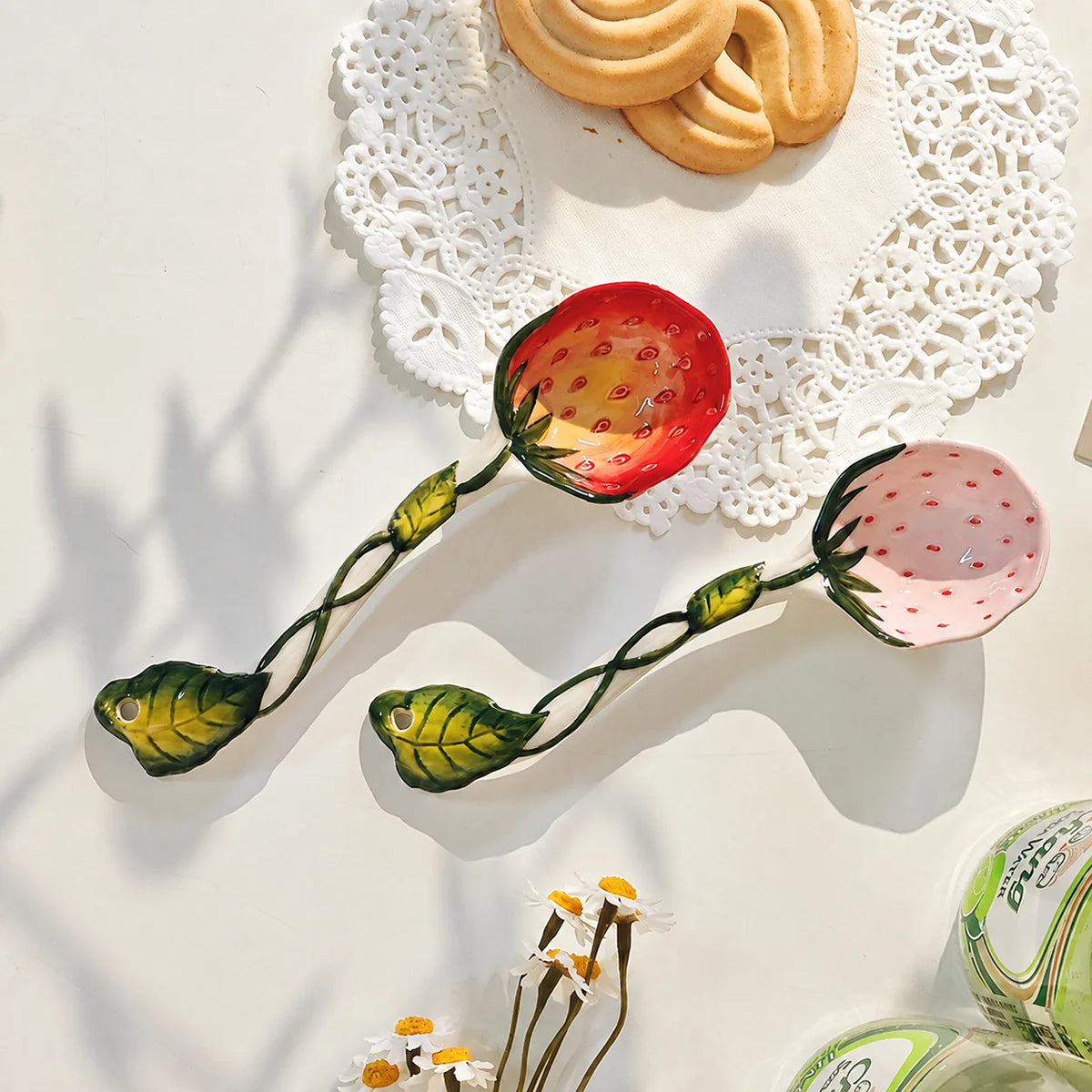 Hand-Painted Ceramic Strawberry Spoon – Long Handle Kitchen