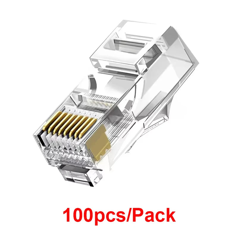 RJ45 Gold-Plated Ethernet Connectors Cat5/Cat5e – 20/50/100 Pack