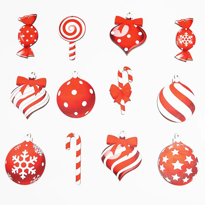 12-Pc Colorful Wooden Lollipop Christmas Tree Ornaments