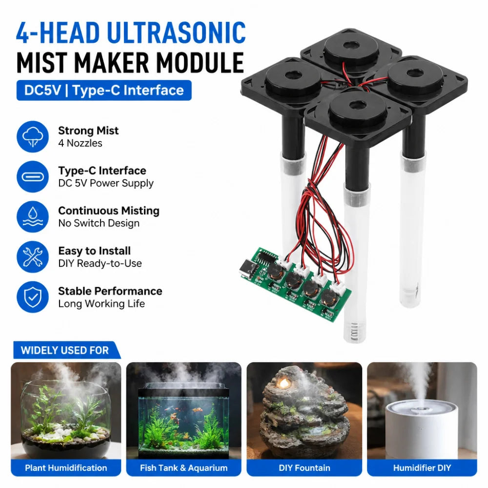 DC5V Quad-Spray Ultrasonic Atomiser Module DIY Kit Type-C