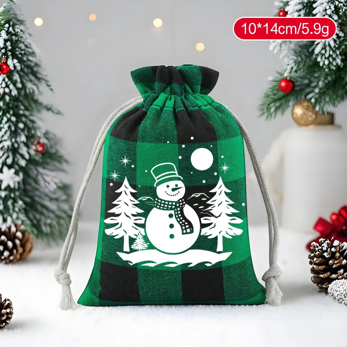 Christmas Plaid Drawstring Bag – Cotton Gift & Candy Bag