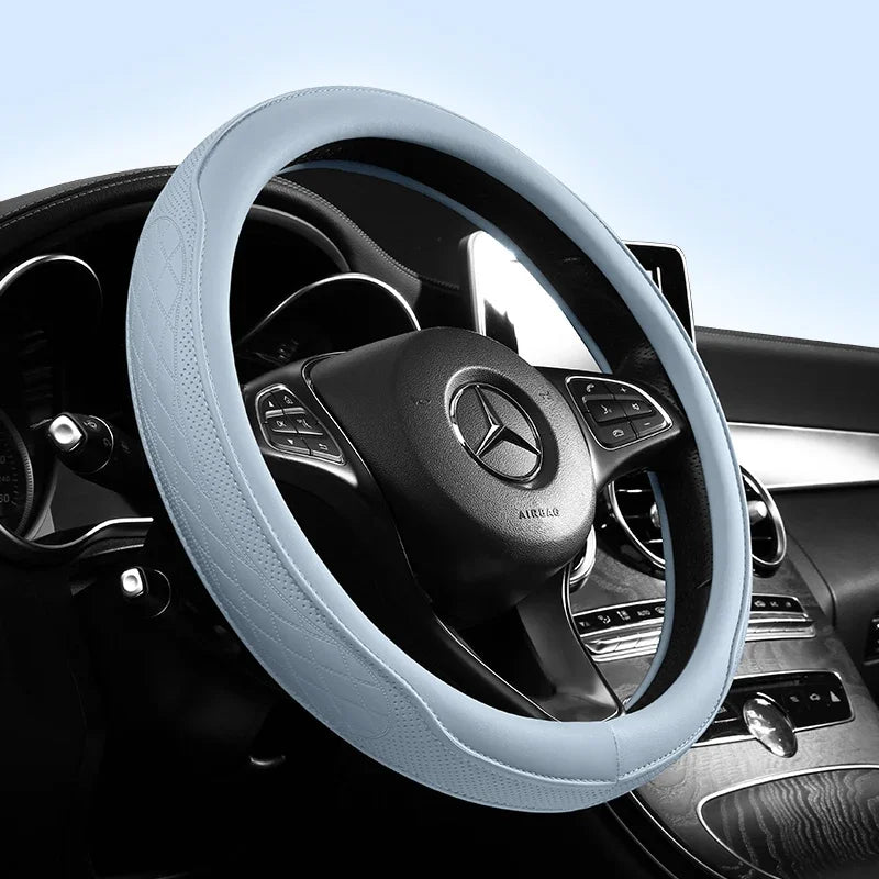 KKJOY Leather Perforated Non-Slip Steering Wheel Cover 15 Inch