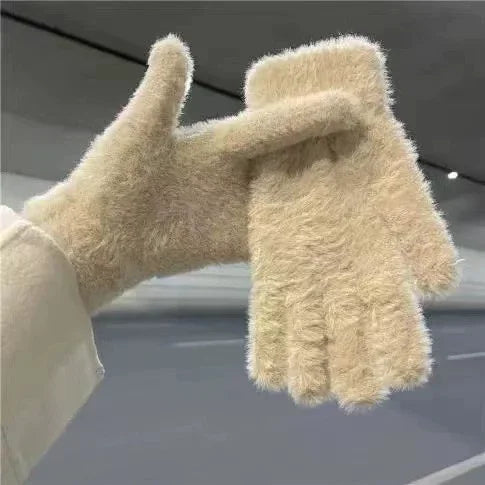 Women's Winter Warm Plush Velvet Gloves – Windproof Knit