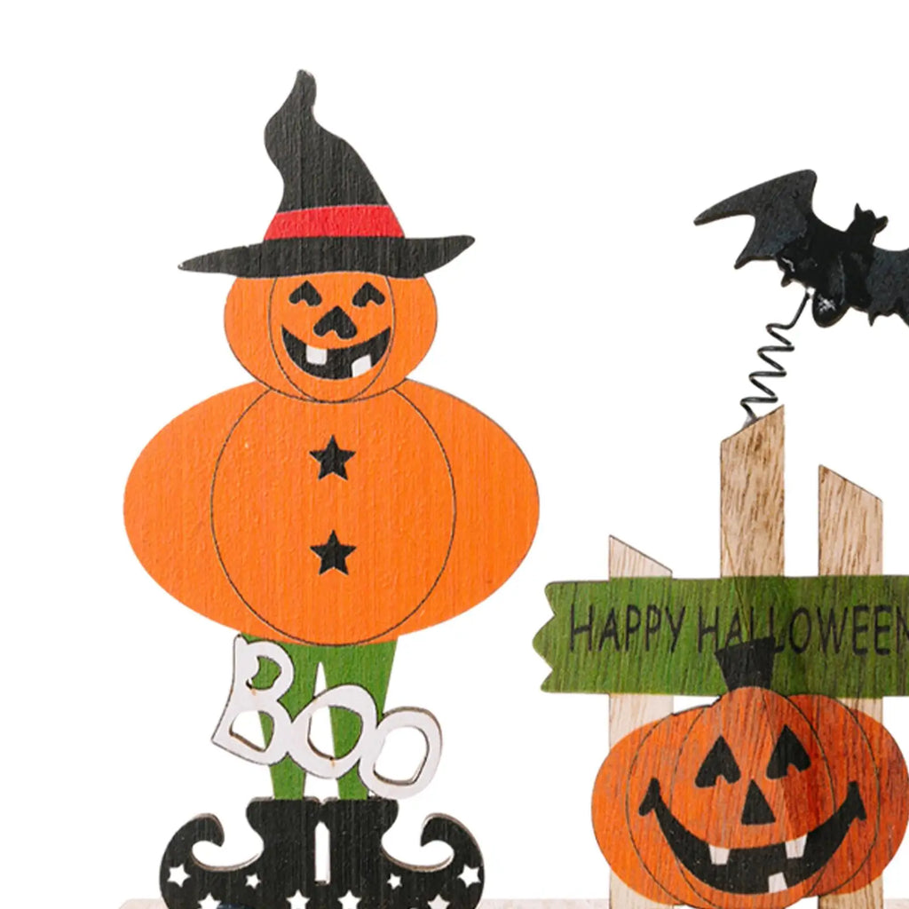 Halloween Wooden Table Centerpiece – Bat Ghost Skull Décor