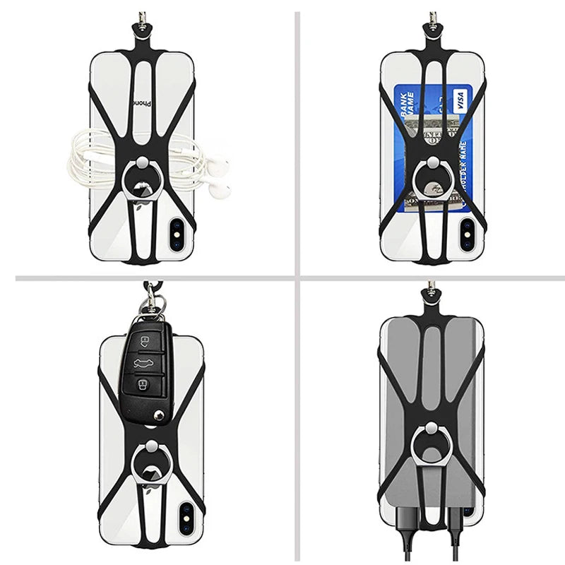 Silicone Phone Neck Strap & 360° Ring Stand Holder – Universal