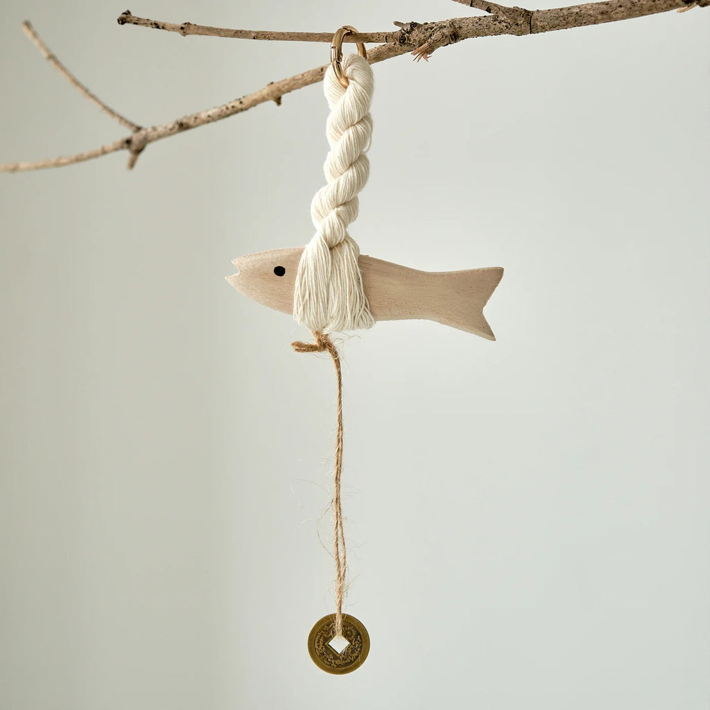 Solid Wood Fish Hanging Bell | Rustic Home & Door Ornament