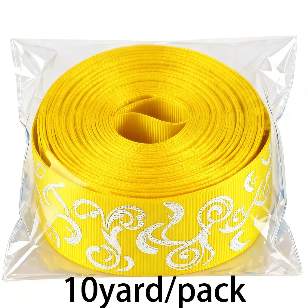 White Silver Hot Stamping Grosgrain Ribbon 25mm – 10 Yards