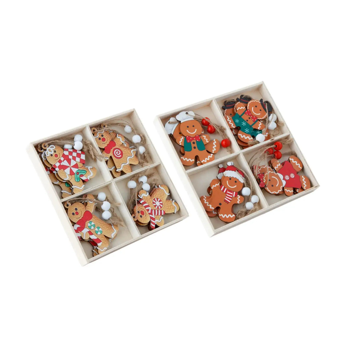 Wooden Gingerbread Man Christmas Ornaments Set of 12