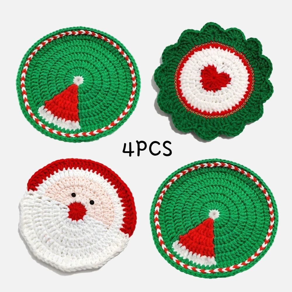 Handmade Crochet Santa Coasters Set of 4 – Christmas Decor