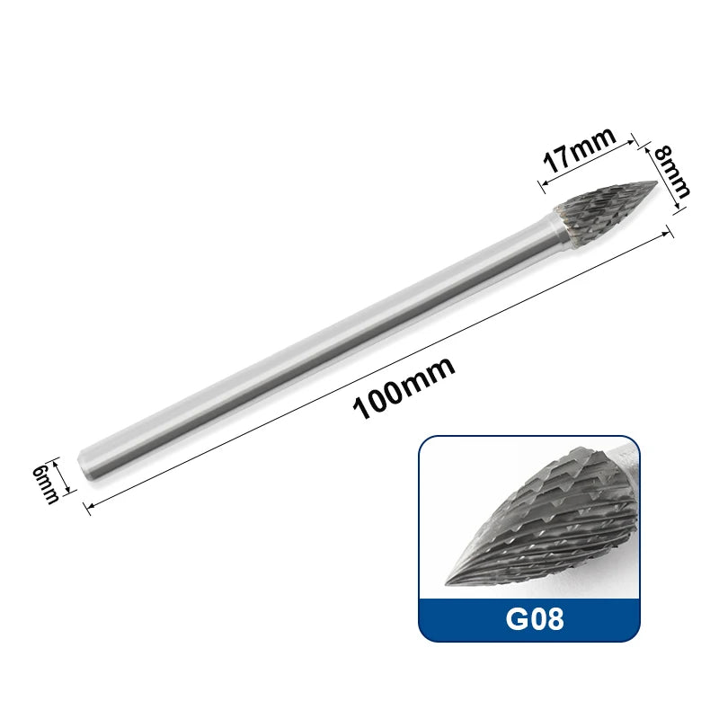 Tungsten Carbide Rotary Burr 6mm Shank 100mm Extended Milling Bit