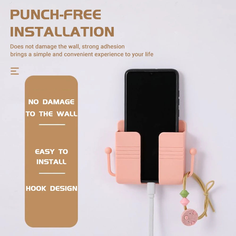 Universal Wall Mount Phone Holder – Dual Slot & Hooks