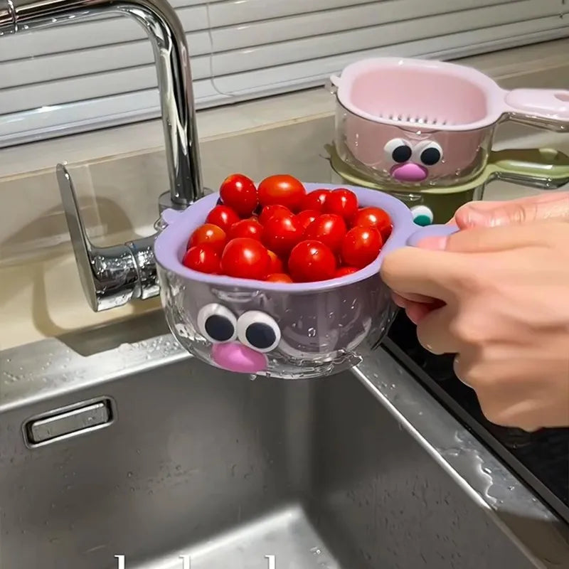 Double-Layer Hanging Fruit Drain Basket | Food-Grade Kitchen