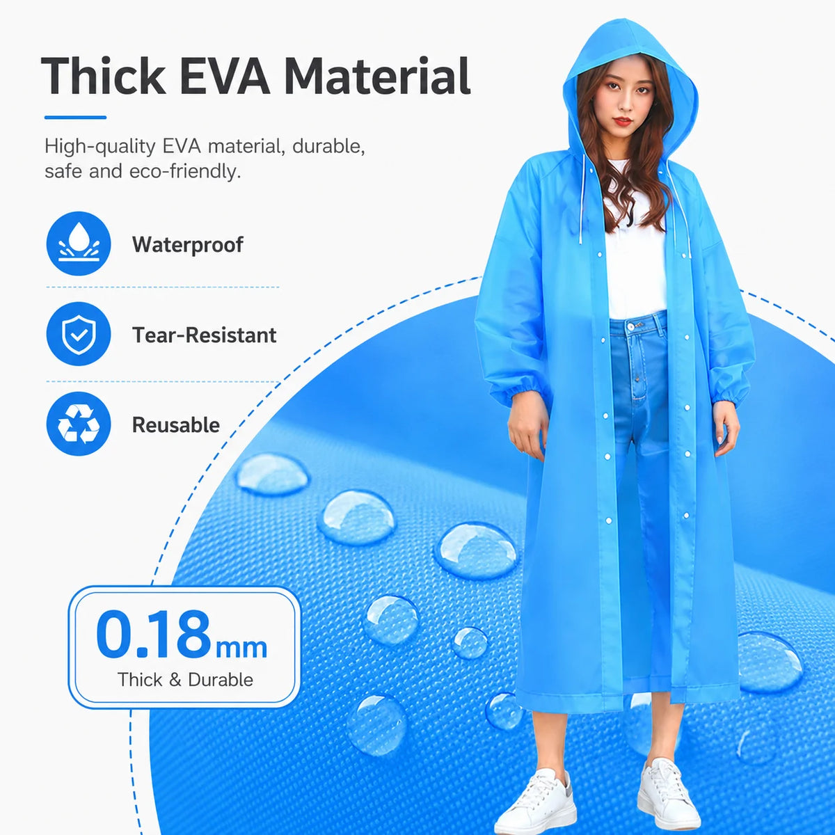 2-Pack Reusable EVA Raincoat Ponchos – Waterproof Hooded Outdoor