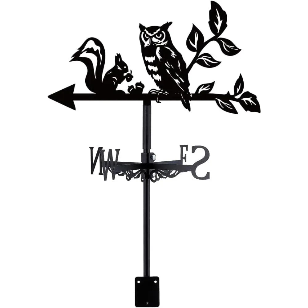 Owl & Squirrel Metal Weather Vane | Outdoor Garden Wind Indicator