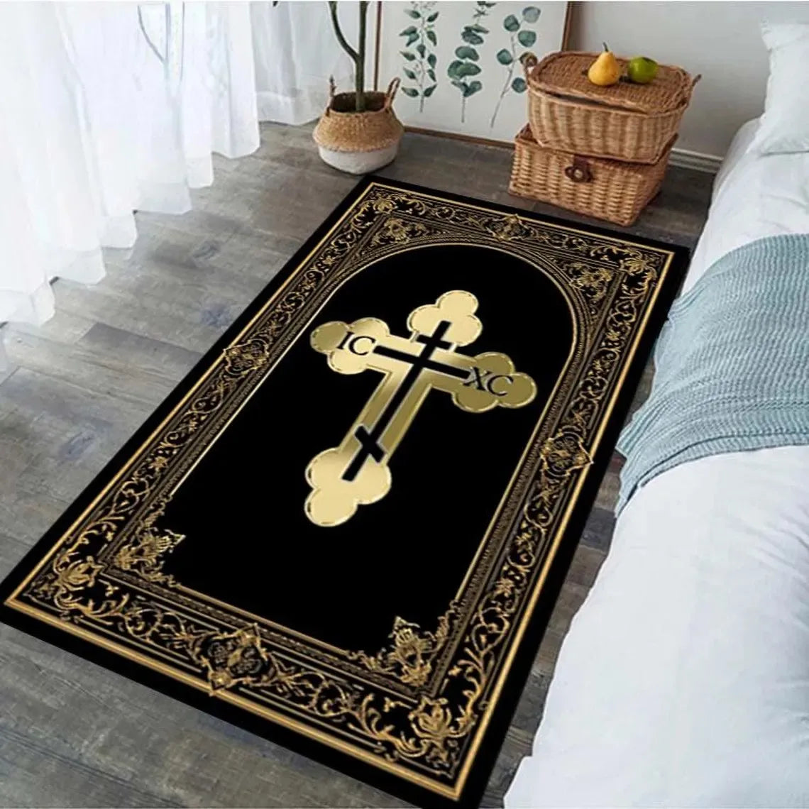 Orthodox Cross Prayer Rug | Greek Byzantine Design Mat