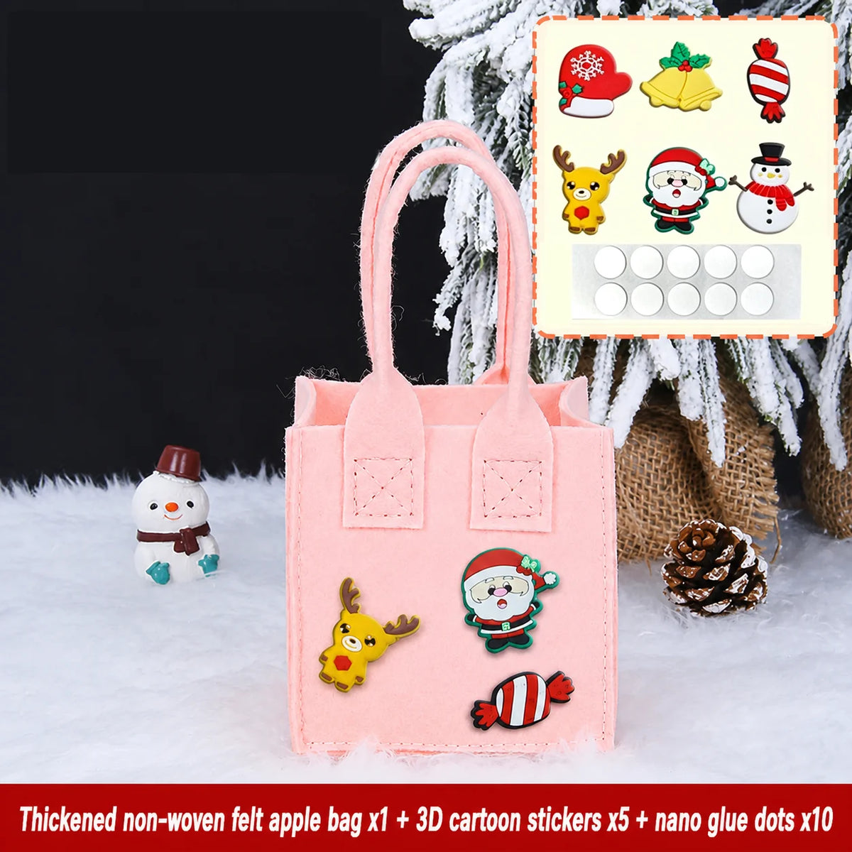 Christmas Non-Woven Felt Gift Bag with Cartoon Stickers