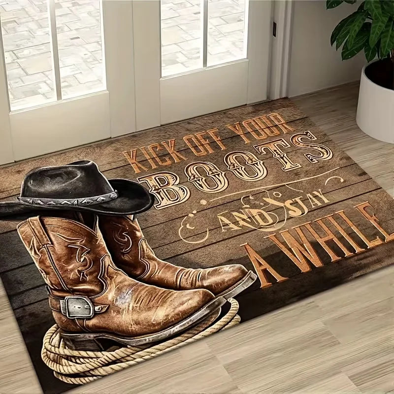 Western "Take Off Your Boots" Doormat – Anti-Slip Farmhouse Rug