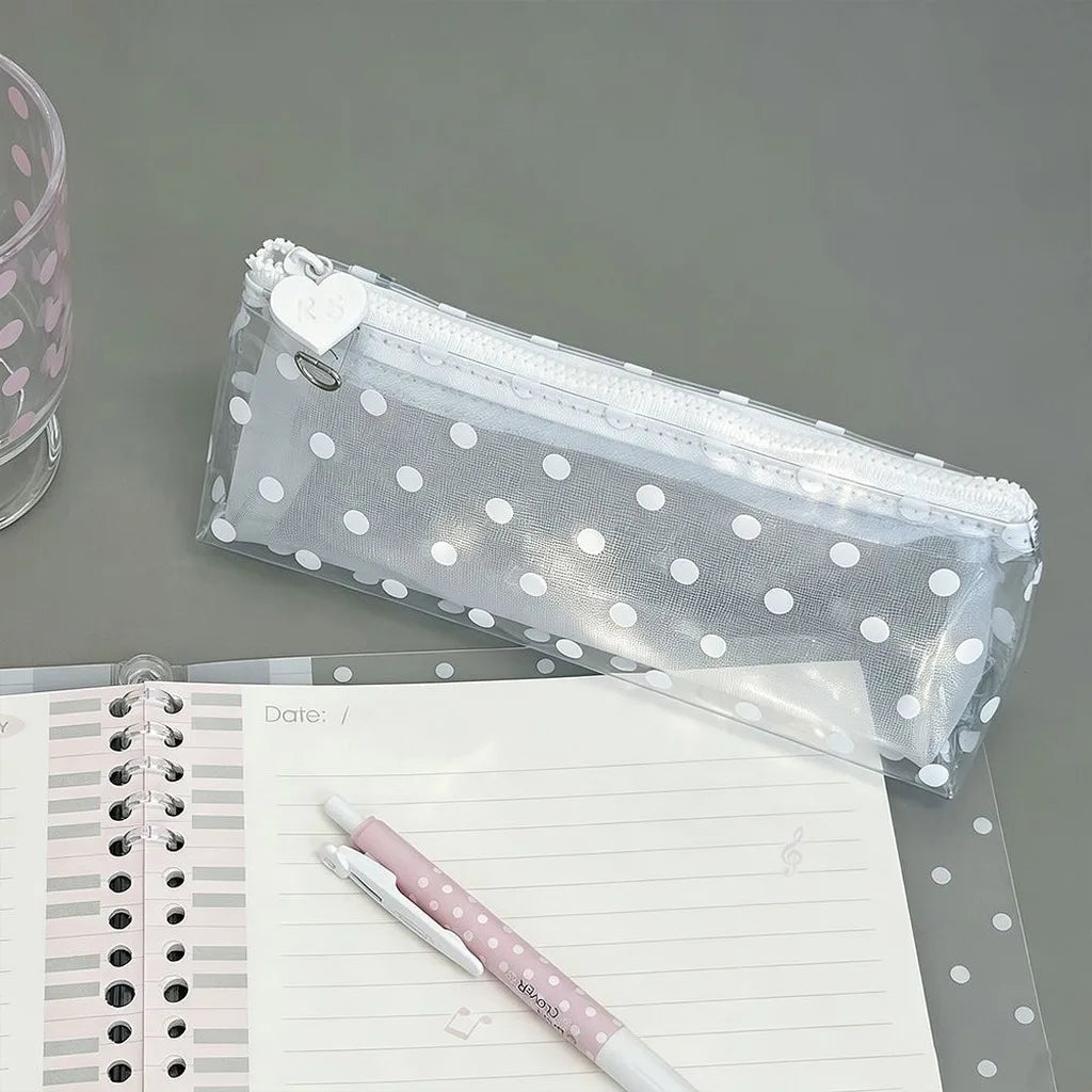 Transparent PVC Pencil Case | Korean Polka Dot Stationery Pouch