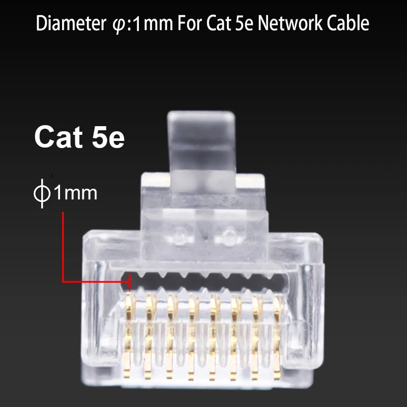 RJ45 Cat6 Pass-Through Connectors 6U Gold Plated 50/100 Pack