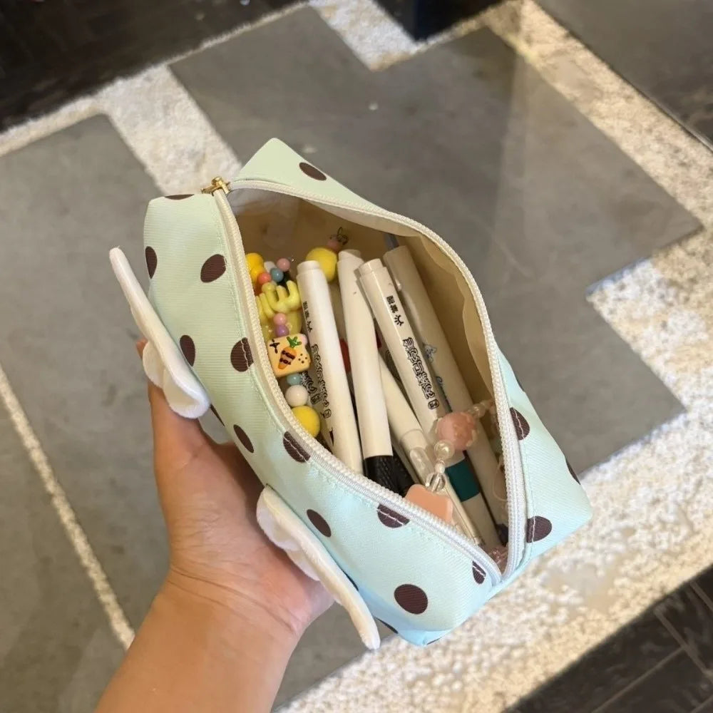 3D Angel Wings Kawaii Pencil Pouch – Polka Dot Pen Bag
