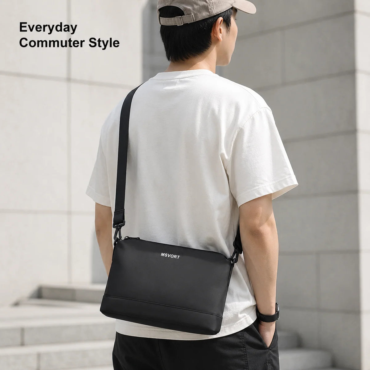 Men's Lightweight Oxford Crossbody Shoulder Bag – Black