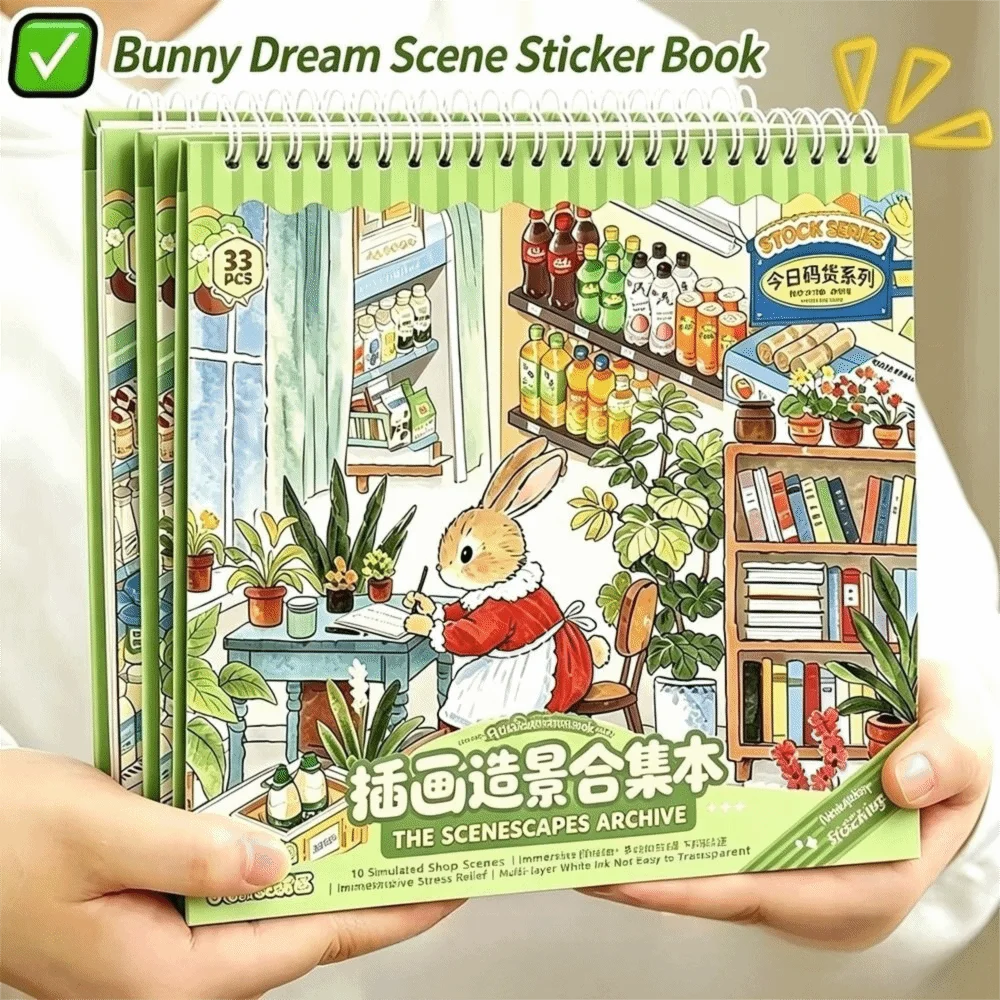 3D Bunny Shop Scene Sticker Book – DIY Scrapbook Craft