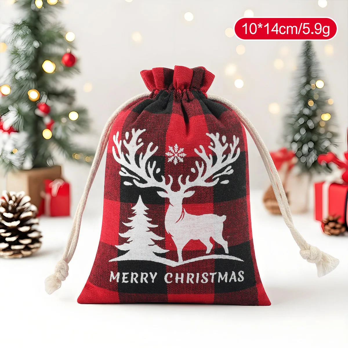 Christmas Plaid Drawstring Bag – Cotton Gift & Candy Bag