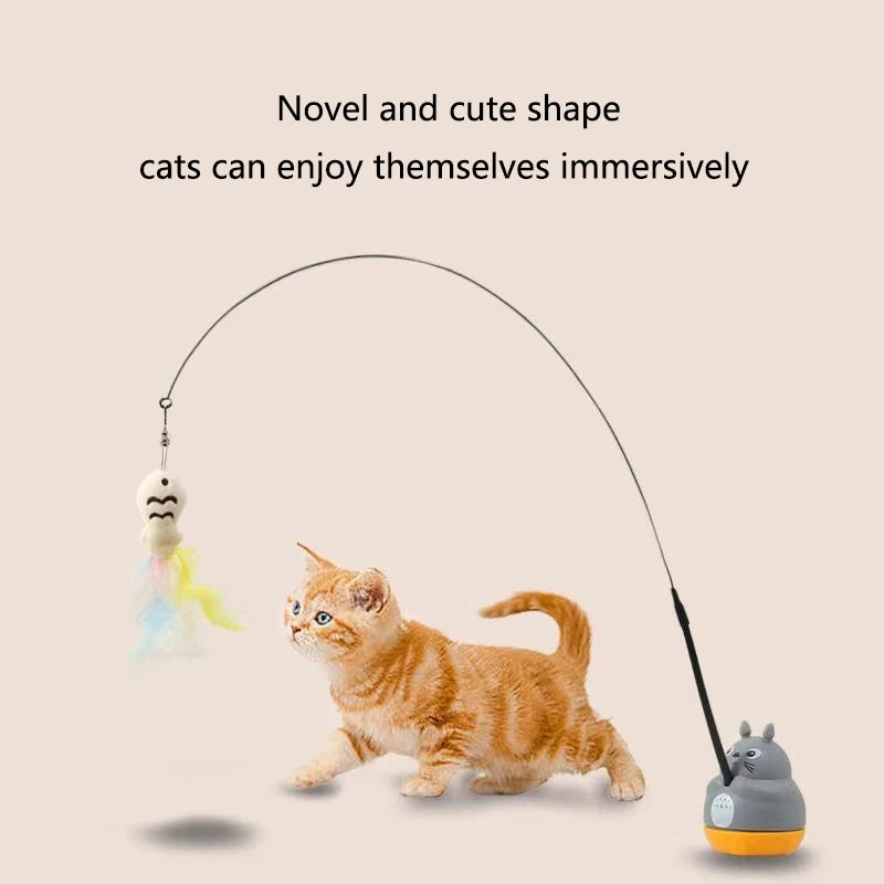 Feather Cat Fishing Wand Toy – Steel Wire Long Pole for Cats