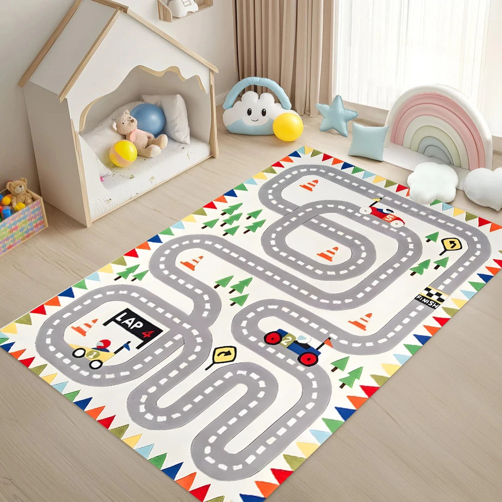 Kids Cartoon Road Play Mat – Non-Slip Floor Rug | 4 Sizes