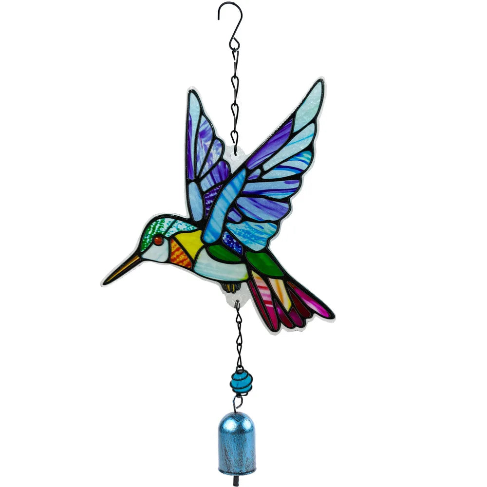 Glass Hummingbird Wind Chime | Diamond Garden Hanging Decor