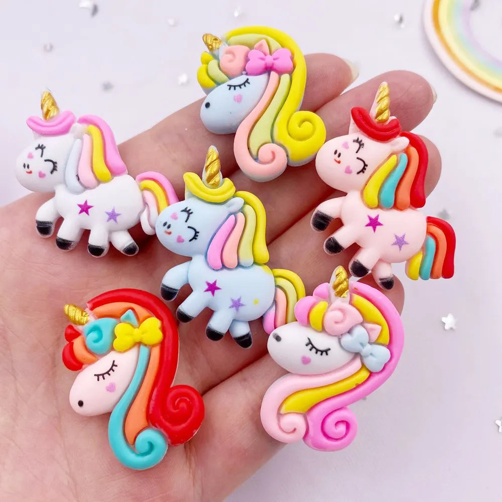 10PCS Kawaii Resin Unicorn Flatback Figurines | DIY Craft Décor