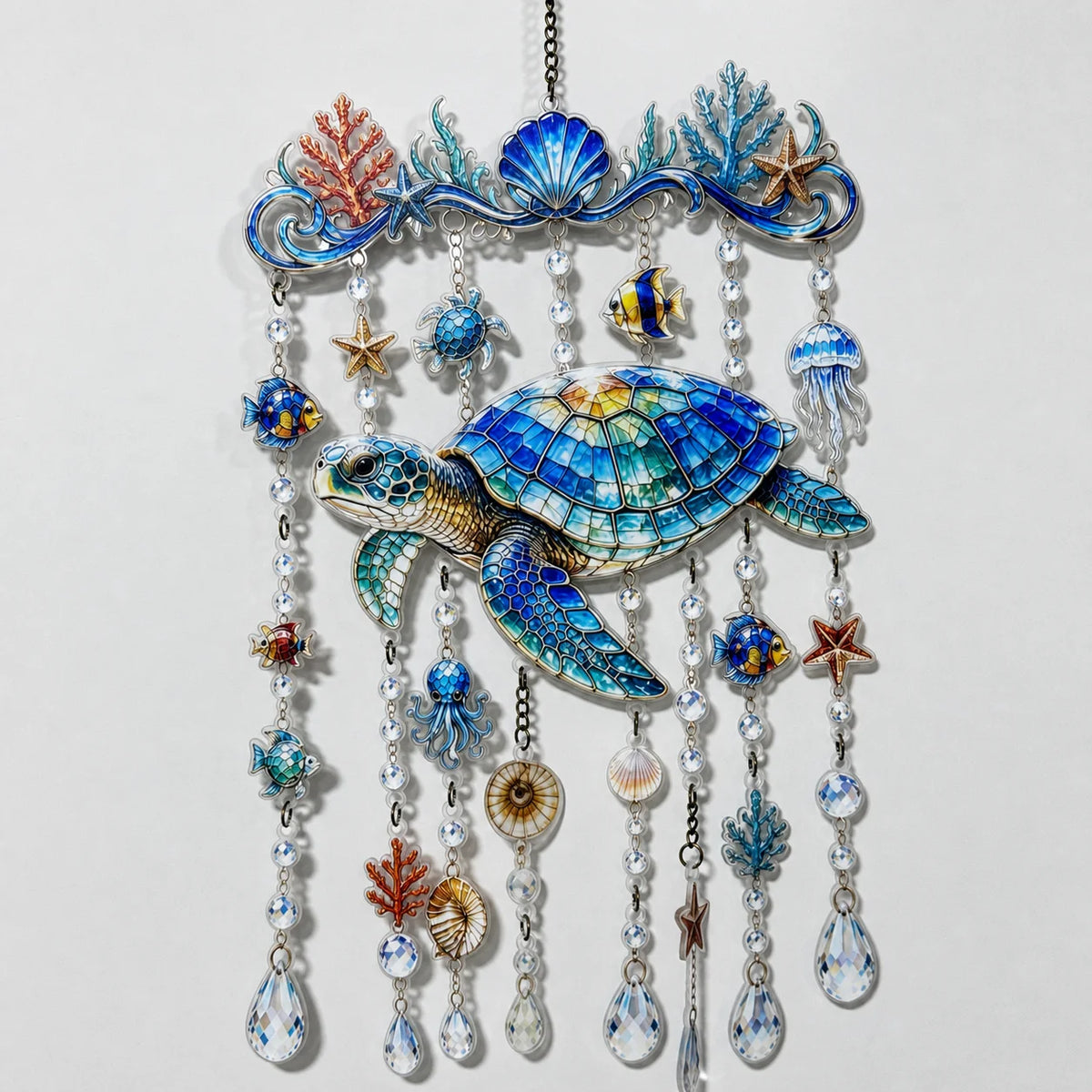 Ocean Sea Turtle Stained Glass Wind Chime – Acrylic Crystal