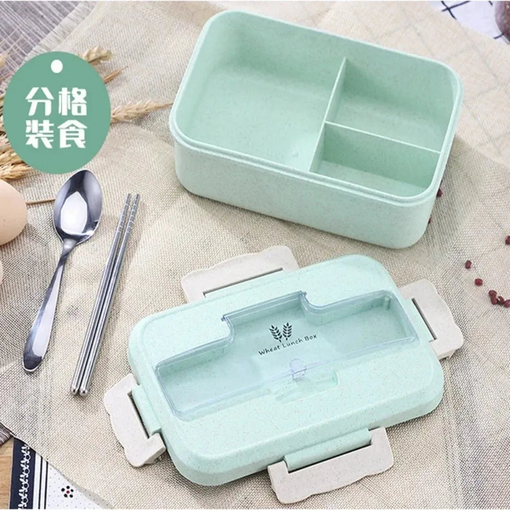 Wheat Straw Bento Lunch Box with Spoon & Chopsticks