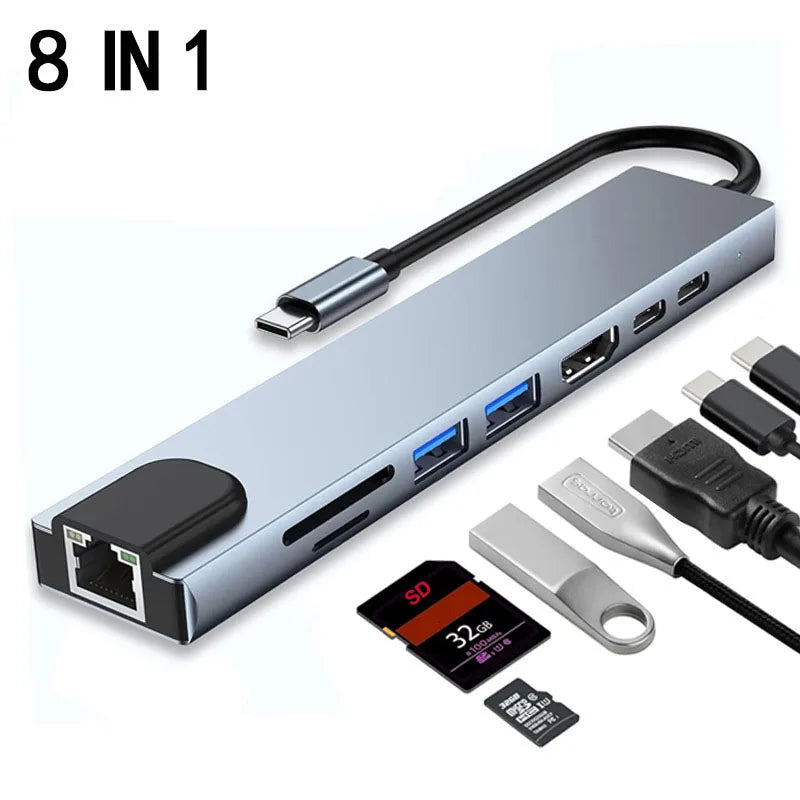 OULLX 8-in-1 USB-C Hub – HDMI, Ethernet, Card Reader & PD