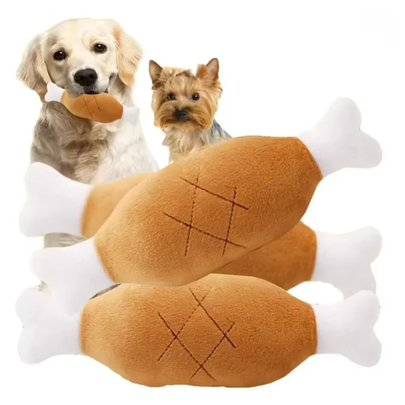 Interactive Plush Squeaky Dog Toy – Chicken Leg & Bone Shape