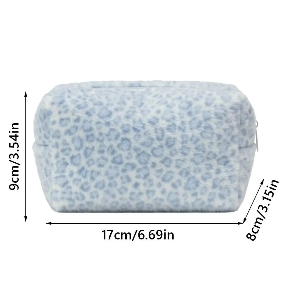 Fuzzy Leopard Print Makeup Bag – Large Capacity Travel Organizer