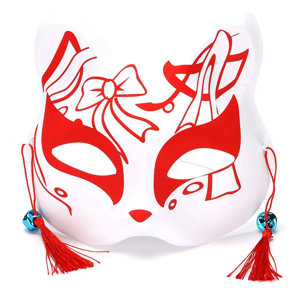 Japanese PVC Half-Face Masquerade Mask with Tassels & Bells