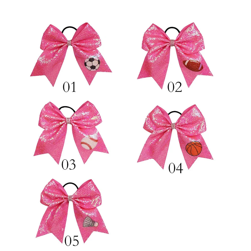50-Pack 8" Glitter Pink Cheer Bow Ponytail Holders for Girls