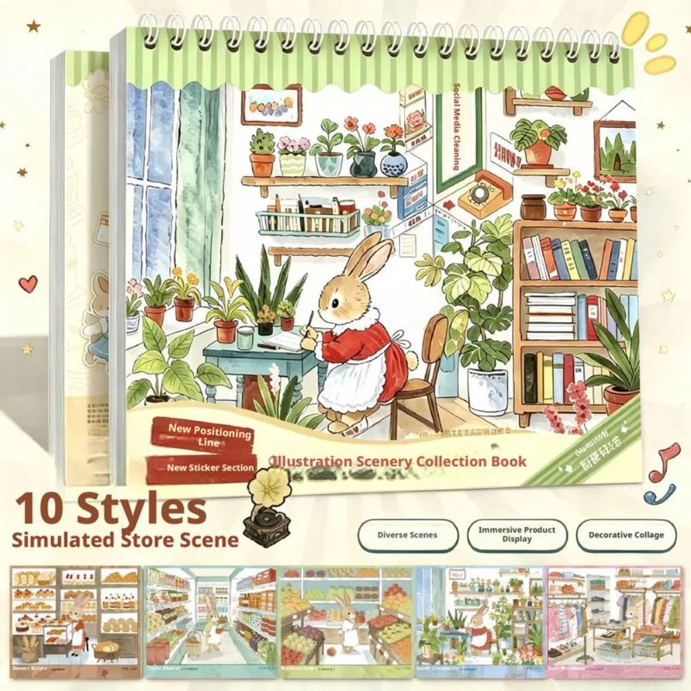 3D Bunny Shop Scene Sticker Book – DIY Scrapbook Craft
