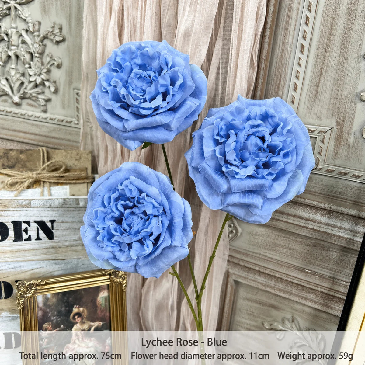 Silk Lychee Rose Artificial Flower Stem | 3 Heads, 10 Colors