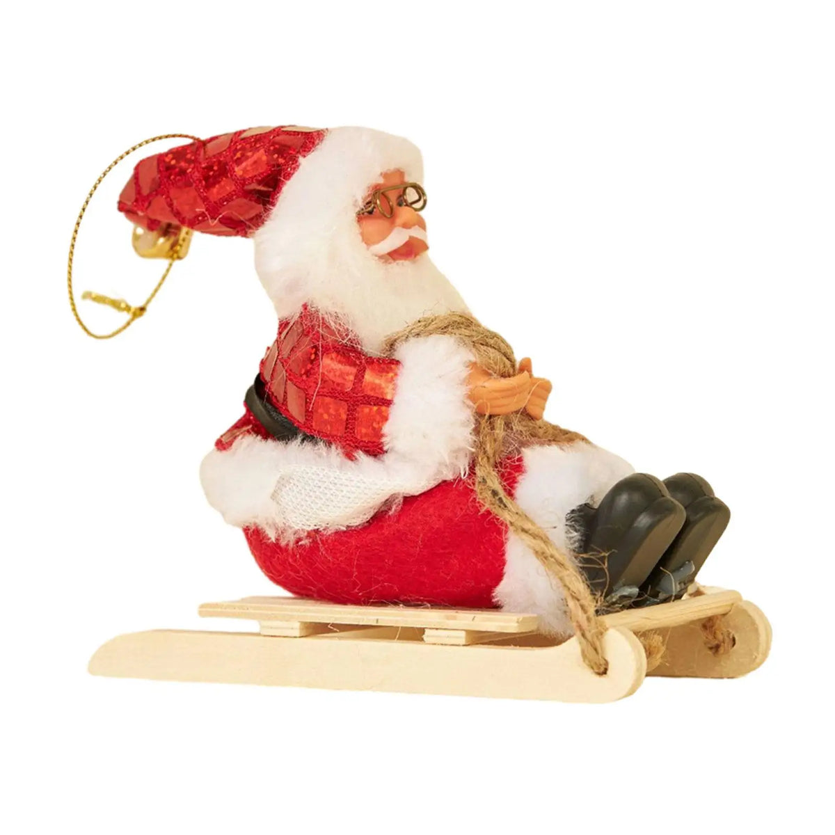 Santa Claus Sledge Figurine | Plush Christmas Table Ornament